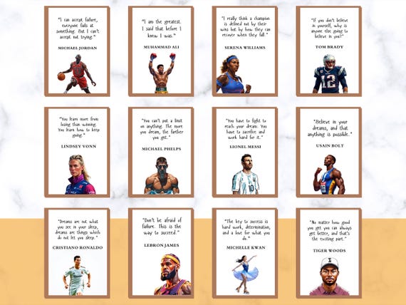 Famous Athletes Poster Set of 12, Inspirational Posters Classroom Decor Motivational Classroom Posters, Growth Mindset Posters,Phys Ed Decor