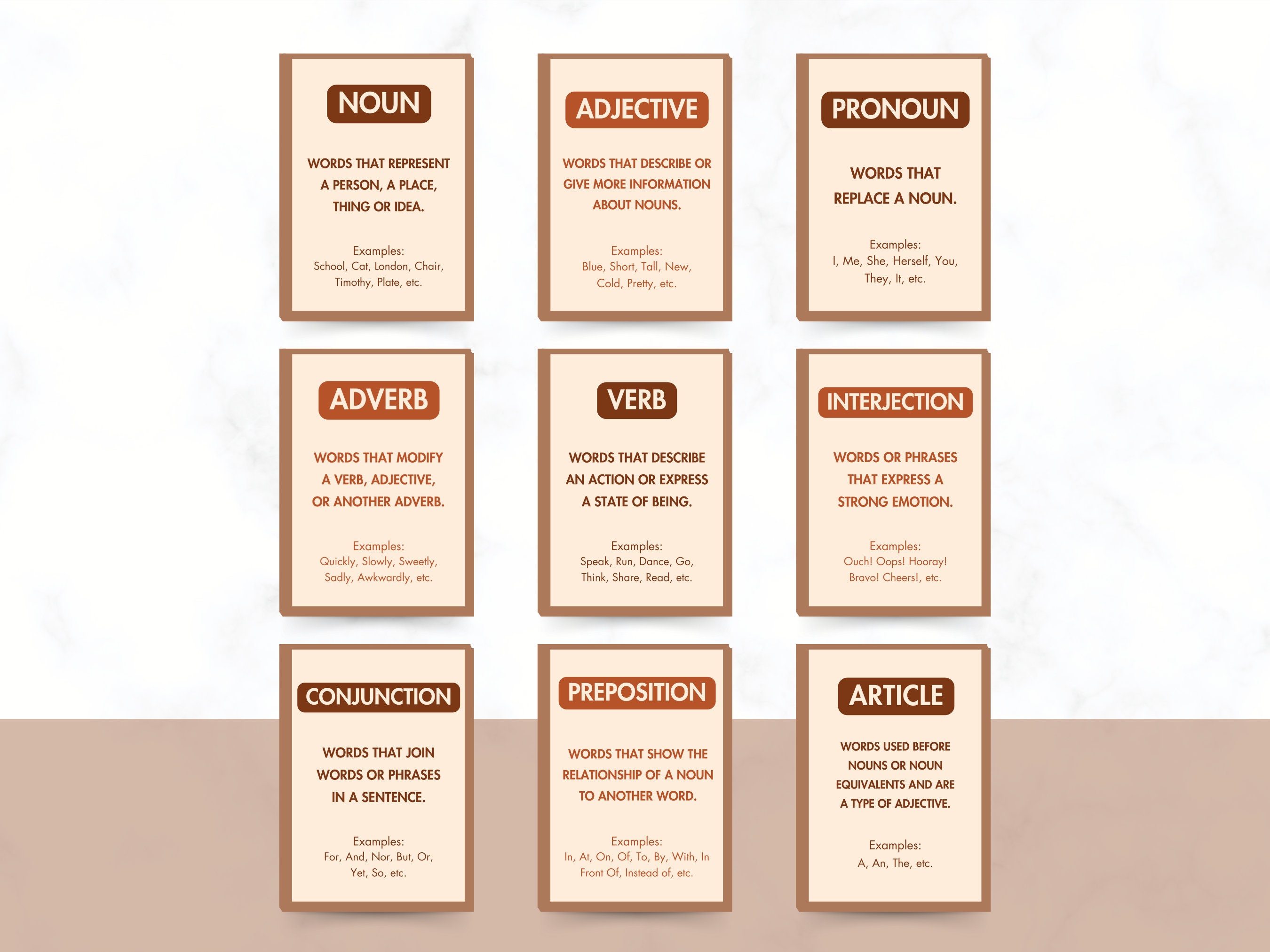 Parts of Speech Wall Art Posters set of 9, English Grammar Posters, Boho English Language Arts Posters, English Classroom Decor, Punctuation