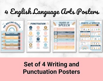 English Posters, Parts of Speech Posters, Punctuation Posters, Grammar Posters, Boho English Language Arts Posters, English Class Decor