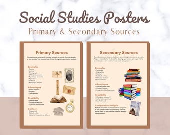 Primary & Secondary Sources Posters, Social Studies Posters, History Posters, Social Studies Classroom Decor, History Classroom Decor