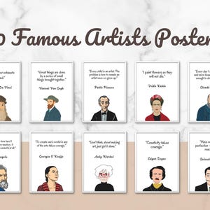 Famous Artists Posters, Famous Artists Quotes, Art Teacher Decor, Art Classroom Decor, Middle School Decor, High School Decor, Class Posters