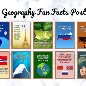 10 Geography Fun Facts Posters, World Geography Classroom Decor for Middle High School, Social Studies Posters, Social Studies Decor, Maps
