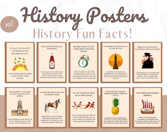 History Classroom Decor, set of 10 history posters, history facts, social studies classroom, history teacher, funny history teacher posters