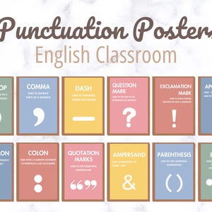 Interpunktion Englisch Klassenzimmer Poster Set von 12, Boho Klassenzimmer Dekor, Englisch Klassenzimmer Dekor, Englisch Lehrer Dekor, Englisch Klassenzimmer