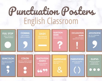 Punctuation English Classroom Posters set of 12, Boho Classroom decor, english classroom decor, english teacher decor, english classroom