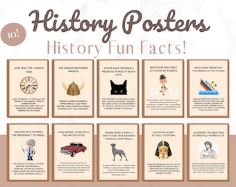 History Classroom Decor, set of 10 history posters, history facts, social studies classroom, history teacher, funny history teacher posters