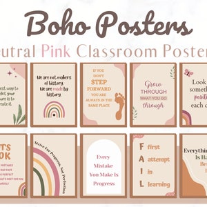 Growth Mindset Posters | Classroom posters | Neutral Pink Boho Posters | Classroom decor | Bulletin board decor | social studies teacher