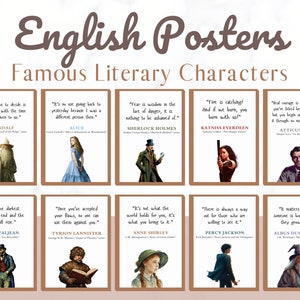 Berühmte Charaktere Poster, Englische Klassenzimmer Dekor, Englische Roman Poster, ELA Klassenzimmer Dekor, Englische Literatur Poster