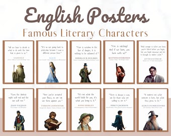 Famous Characters Posters, English Classroom Decor, English Novel Posters, ELA Classroom Decor, English Decor, English Literature Posters