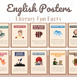 English Posters, Literary Facts Posters, English Classroom Decor, ELA Classroom, Literary Posters, English Teacher, Classroom Decor