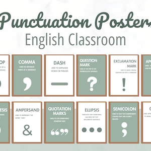 Punctuation English Classroom Posters set of 12, Boho classroom decor, english classroom decor, english teacher decor, english classroom