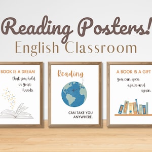 English Classroom Decor, set of 3 reading posters, reading poster set, middle school english classroom decor, library decor,homeschool decor