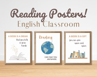 Englisches Klassenzimmer Dekor, 3er Set Leseposter, Leseposter Set, Mittelschule Englisch Klassenzimmer Dekor, Bibliothek Dekor, homeschool Dekor