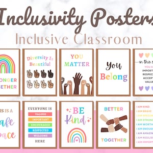 Affiches inclusives, affiches imprimables du mois de la fierté, décor d&#39;affiches LGBTQ, art mural inclusif, affiches de classe élémentaire, arc-en-ciel d&#39;impression d&#39;école à la maison