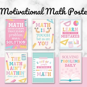 6 Motivational math posters, math class decor, math teacher, math classroom, fractions posters, math puns posters, math classroom posters
