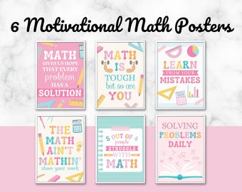 6 Motivational math posters, math class decor, math teacher, math classroom, fractions posters, math puns posters, math classroom posters
