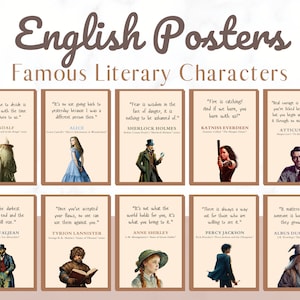 Berühmte Charaktere Poster, Englische Klassenzimmer Dekor, Englische Roman Poster, ELA Klassenzimmer Dekor, Englische Literatur Poster