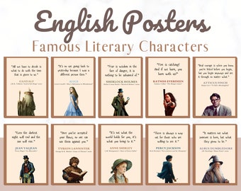 Famous Characters Posters, English Classroom Decor, English Novel Posters, ELA Classroom Decor, English Decor, English Literature Posters