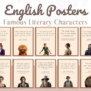 Famous Characters Posters, English Classroom Decor, English Novel Posters, ELA Classroom Decor, English Decor, English Literature Posters