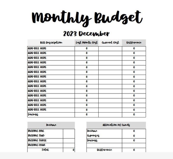 2023 Monthly Budget Spreadsheet - Etsy