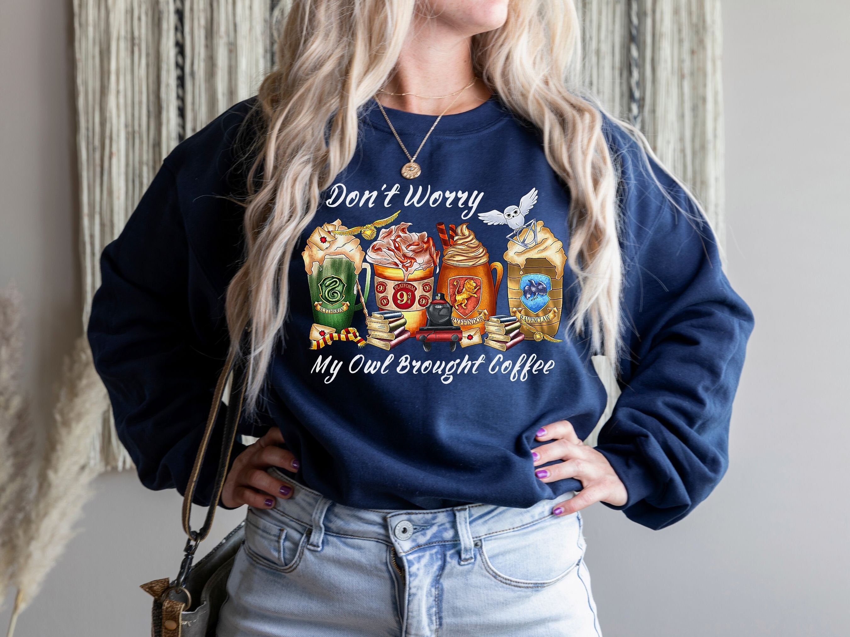 Harry Pottery My Owl Brought Coffee T-Shirt, Harry Pottery Fan Shirt, Wizarding School Houses Sweatshirt, Women Cute HP Tee, Potterhead Gift