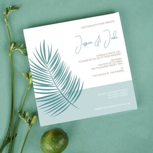 Modern Coastal Leaf Design Invitation Suite • Chic Aqua Blue Beach Wedding • Paperless Post Template • PALMS