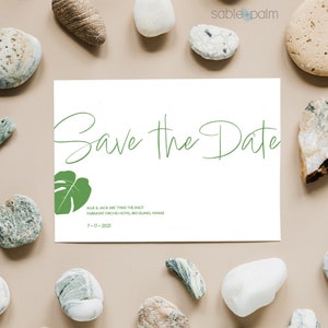 Tropical Wedding Save the Date • Minimalist Botanical Green Floral Design • Paperless Post Template • MONSTERA MINI