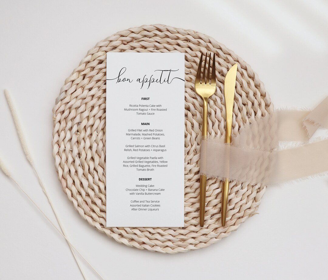 Delicate Modern Script Menu Card • Minimalist Design Meets Stylish ...