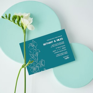 Simple Modern Floral Invitation Suite • Elegant Teal Blue Tropical Wedding • Paperless Post Template • WHITE ORCHID
