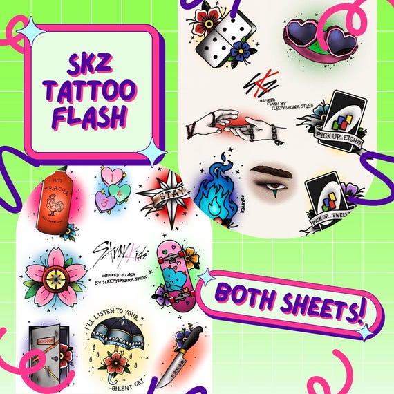 BOTH SKZ Tattoo Flash Sheets | Stray Kids Tattoo Designs