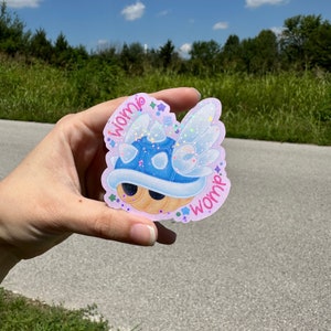 Blue Shell Womp Womp Sticker: Holographic Gamer Vinyl Decal