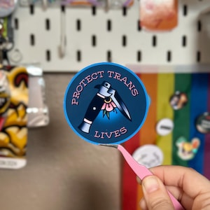 PROTECT TRANS LIVES Sticker | lgbtq Pride | Transgender Rights Fight | Trans Gender Queer Pride | Tattoo Style | Glossy Waterproof