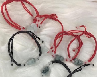 lucky gourd jade bracelet adjustbale 6-9 inches-- set of 3 assorted( 2 red string , one black string) great gifts!