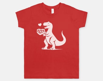 Dinosaur T-Rex Valentine's Day Shirt Bella Canvas Youth Unisex Jersey Short Sleeve Tee 3001Y