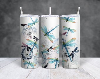 Dragonfly Tumbler, Dragonflies, Gift for Her, Travel Mug, Customized Tumbler/Mug, 20oz Skinny Tumbler