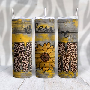 Blessed Mom, Sunflower and Leopard, Mom Gift, Mother's Day, Travel Mug, Customized Tumbler/Mug, 20oz Skinny Tumbler
