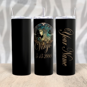 Zodiac Tumbler, Virgo Tumbler, Travel Mug, Customized Tumbler/Mug, 20oz Skinny Tumbler