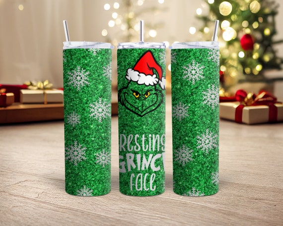 Christmas gift Grinch face Skinny tumbler, Christmas grinch