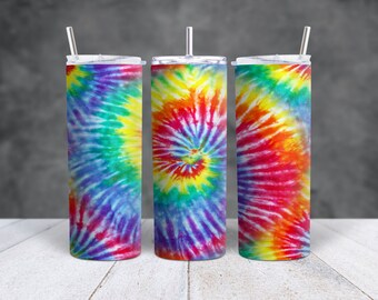 Rainbow Tie-dye Tumbler, Tie-dye Tumbler, Travel Mug, Customized Tumbler/Mug, 20oz Skinny Tumbler, Gift for Her, Gift for Him