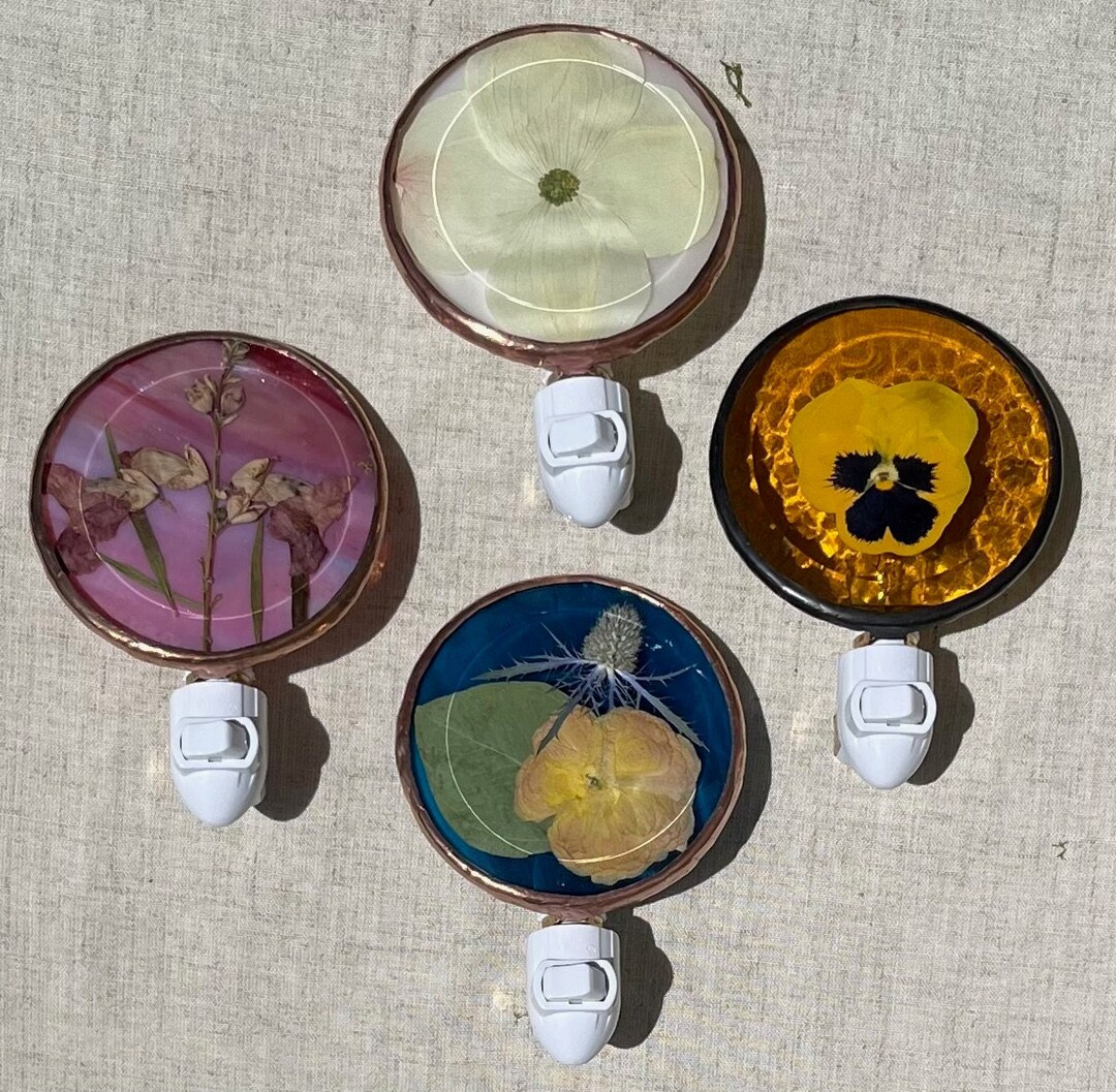 Stained Glass Pressed Flower Night Light Pansy Dogwood Willow ...
