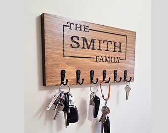 Personalized Wooden Key Holder for Wall, Wood Key Organizer, Minimalist Key Hooks Wall Mounted, Key Hanger, Entryway Key Holder, Gift