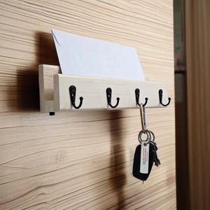 Solid Wood Key Holder with Mail Organizer Shelf: Entryway Key Rack