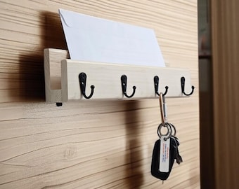 Solid Wood Key Holder with Mail Organizer Shelf: Entryway Key Rack