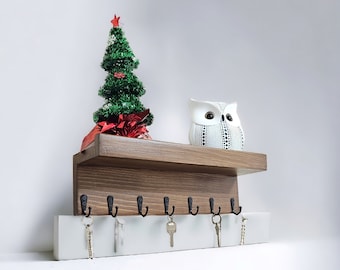 Wooden Wall Key Holder with Shelf: Minimalist Entryway Organizer