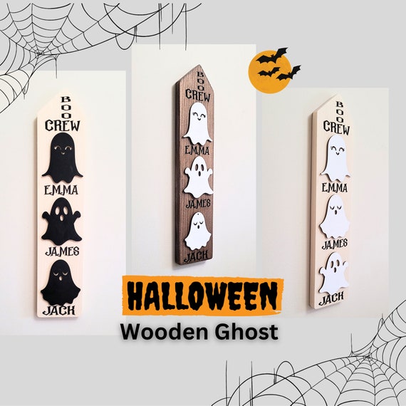 Vicenpal Halloween Ghost Boo Türhänger Aus Holz – Süße Geister-Deko Für Tür & Wand, 21 Cm
