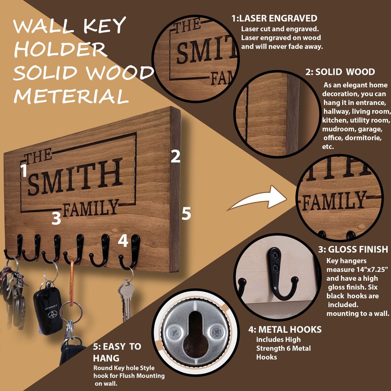 Personalized Wooden Key Holder for Wall Wood Key Organizer Etsy