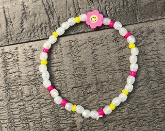 Preppy flower beaded bracelet pink yellow white