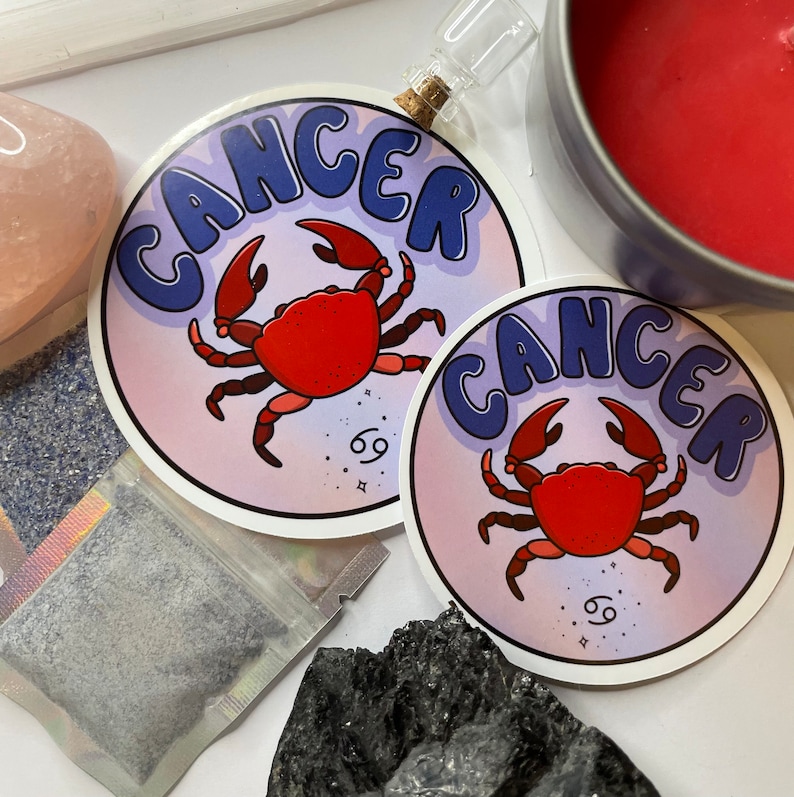 Custom Drawn Handmade Cancer Sticker High Gloss and Water Resistant image 1