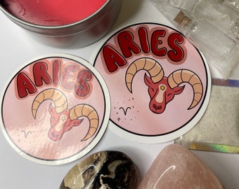 Adhesivo de Aries hecho a mano y personalizado, de alto brillo y resistente al agua