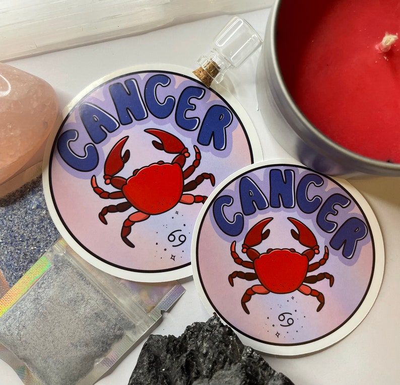 Custom Drawn Handmade Cancer Sticker High Gloss and Water Resistant image 2